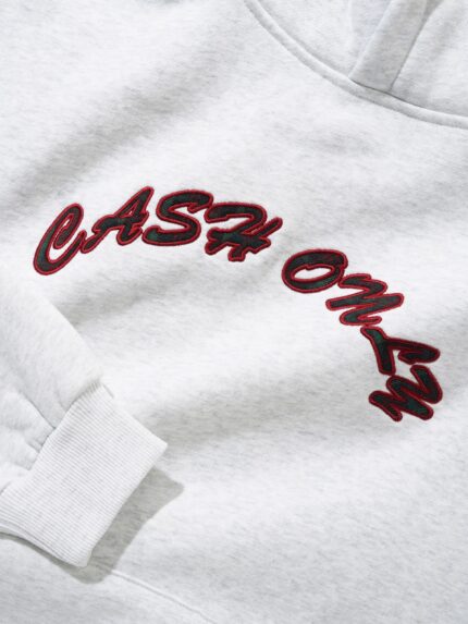 Cash Only Plaid Applique Logo Pullover Hood, Ash