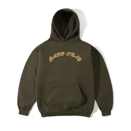 Cash Only Felt Applique Logo Pullover Hood Brown