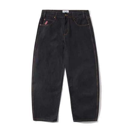Cash only Logo Baggy Denim Jeans, Washed Black