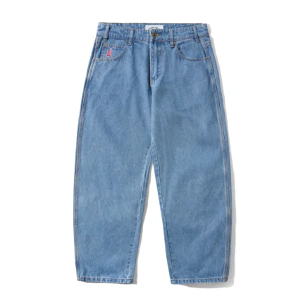 Cash only Logo Baggy Denim Jeans, Washed Indigo
