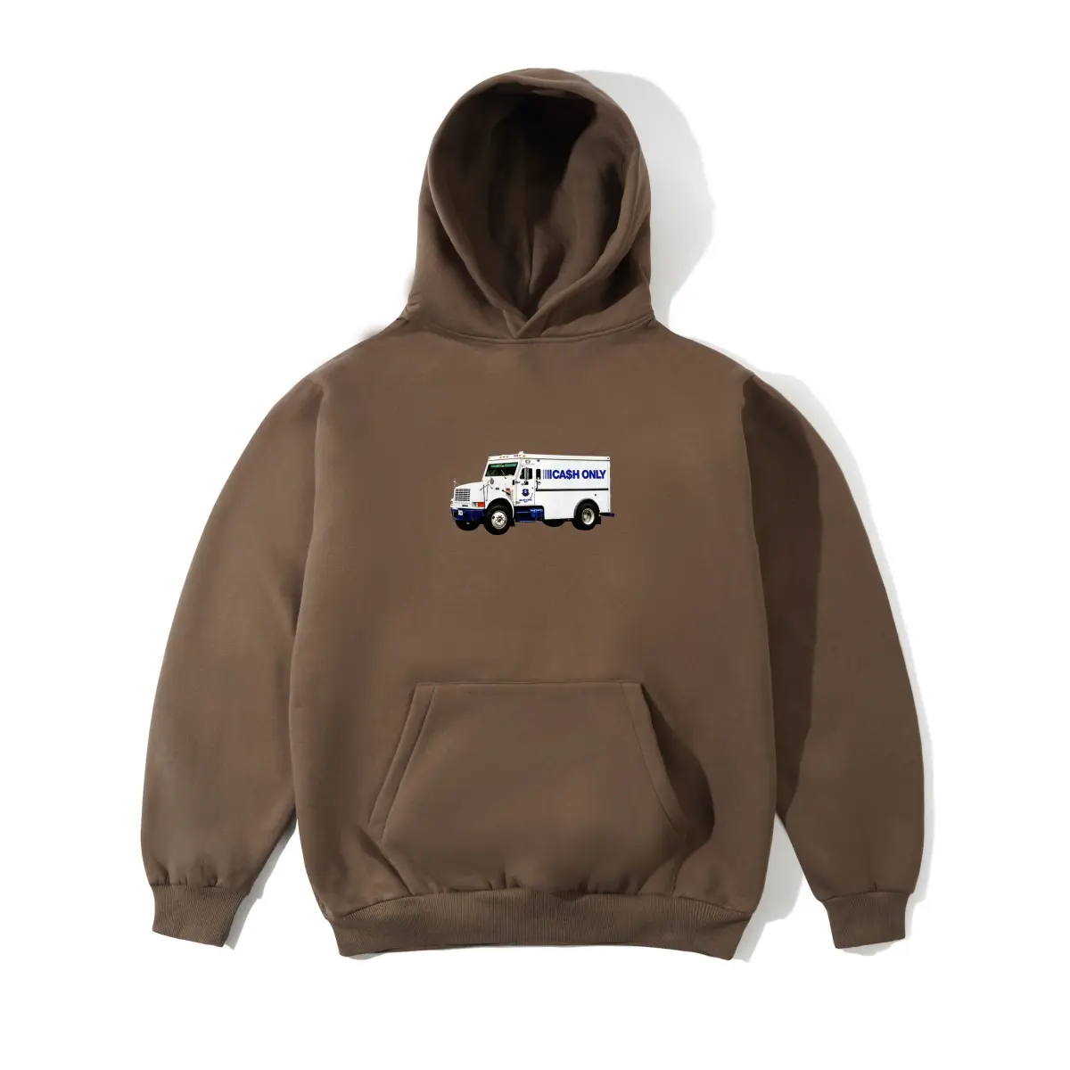 MoneyTruckPulloverHoodBrown1 Cash Only Money Truck Pullover Hood, Brown