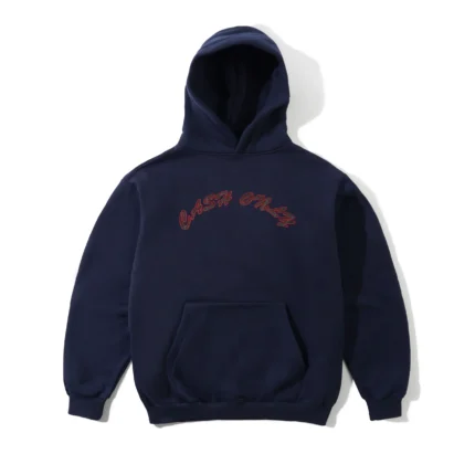 Cash Only Plaid Applique Logo Pullover Hood, Navy