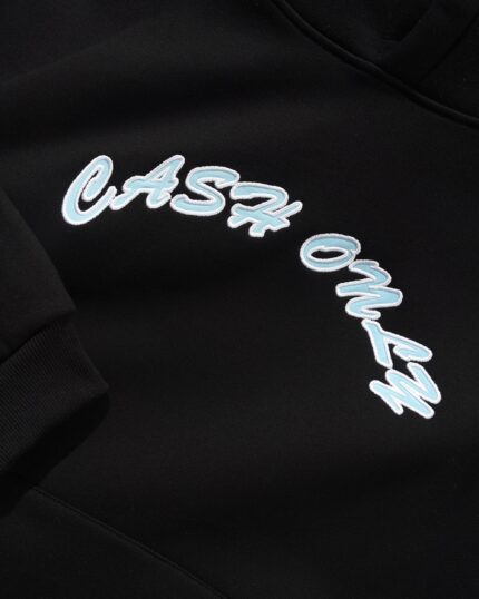 Cash Only Ripstop Logo Applique Pullover Hood, Black