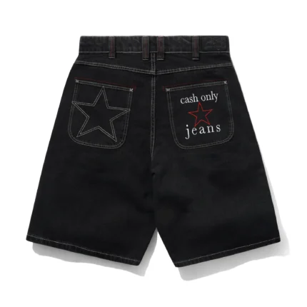 Cash only Stars Denim Shorts, Washed Black