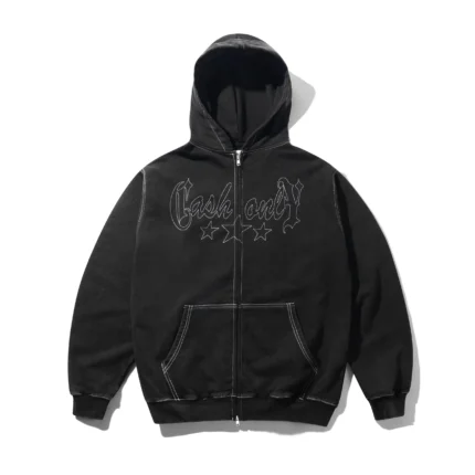Cash Only Strip Zip-Thru Hood, Washed Black